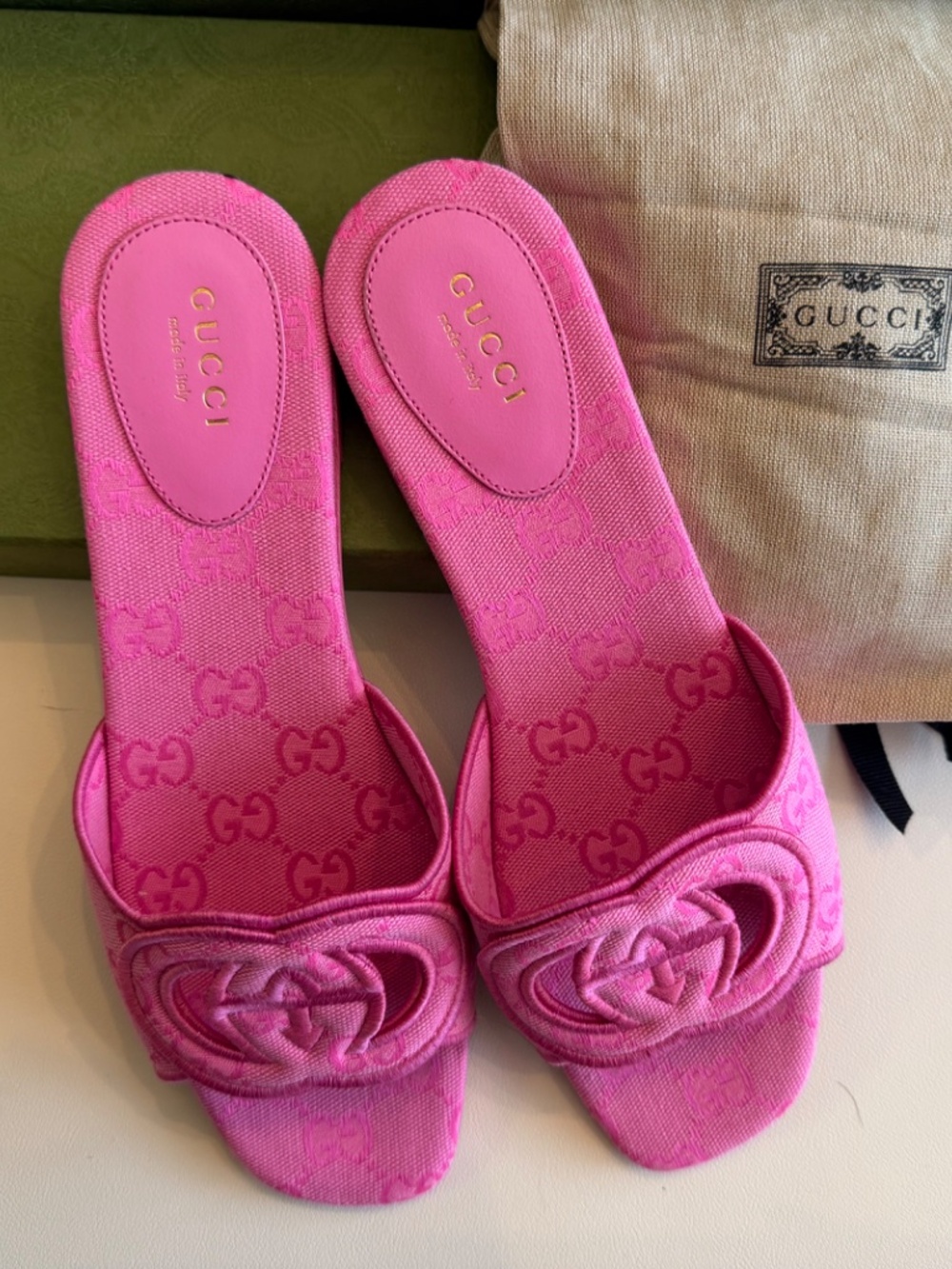 GUCCI GG CANVAS Interlocking G Sandals PINK - Size 39 - Picture 7 of 7